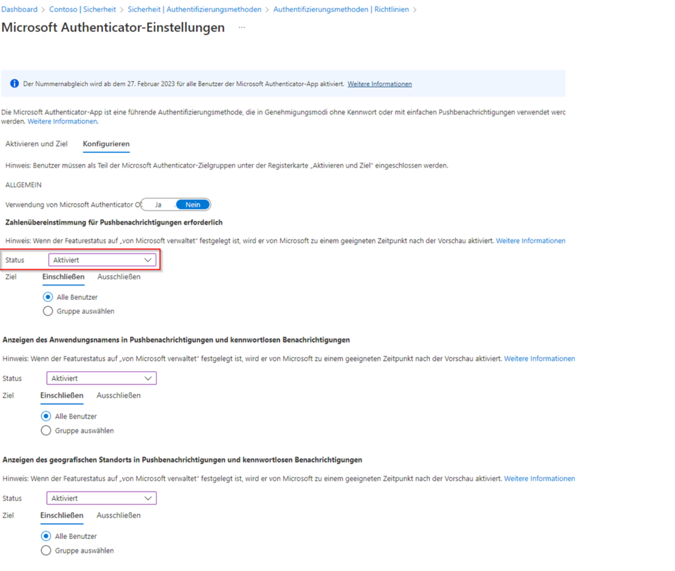 Microsoft Authenticator Einstellungen