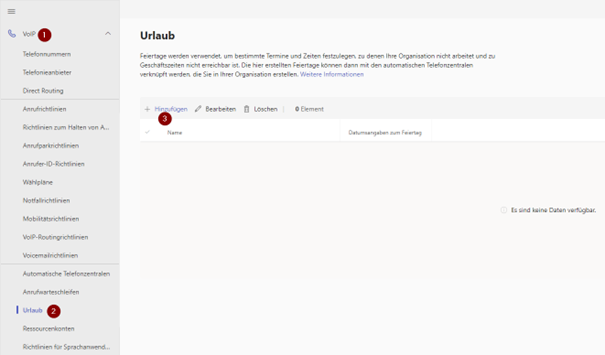 Feiertags Teams Hotline Regel für Urlaub hinzufügen