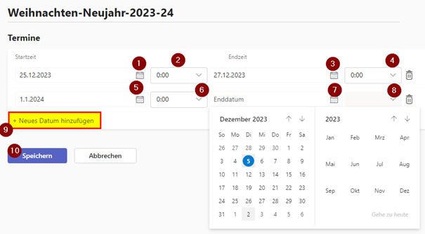 Feiertags Teams Hotline Weihnachten und Neujahr hinterlegen