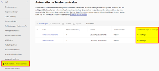 Automatische Telefonzentrale einrichten